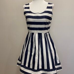 Signature8 navy and white striped mini dress. Stretchy denim material.